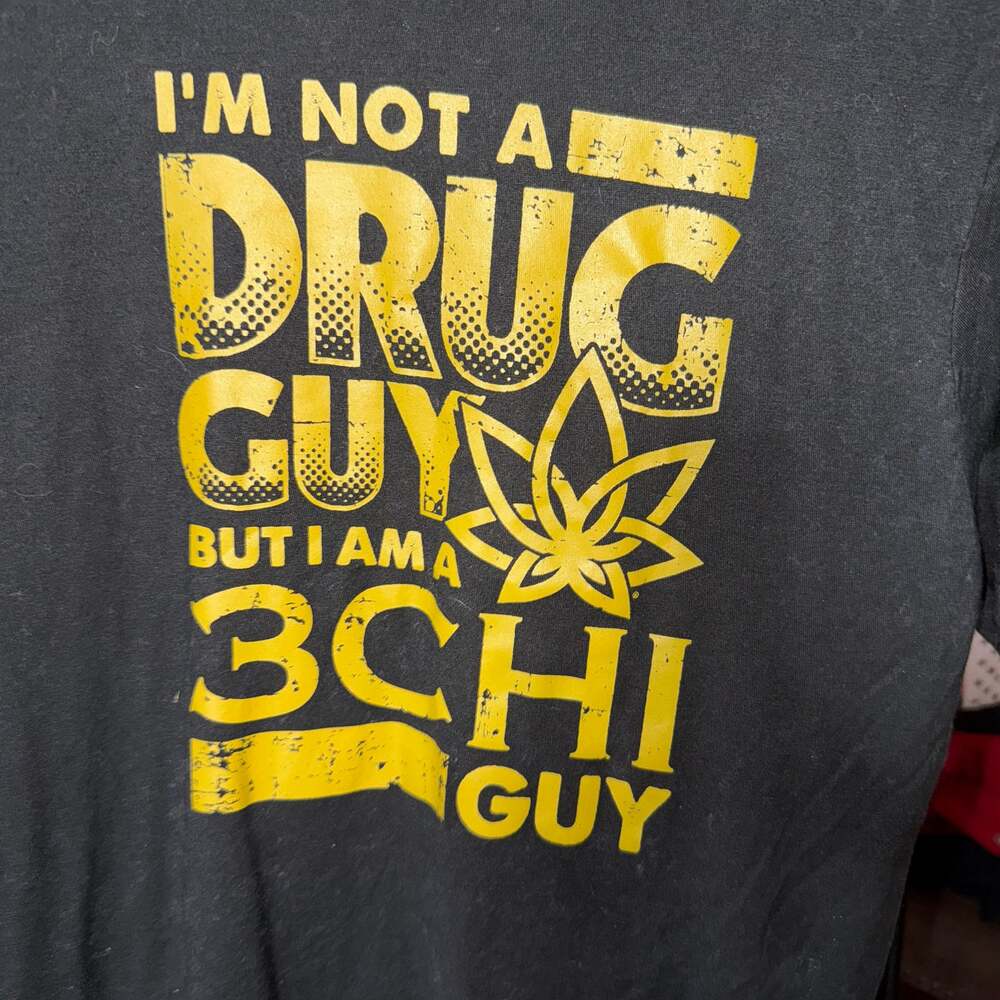 Black 3CHI Guy Graphic T-Shirt, Hemp Leaf Logo, Men's Large